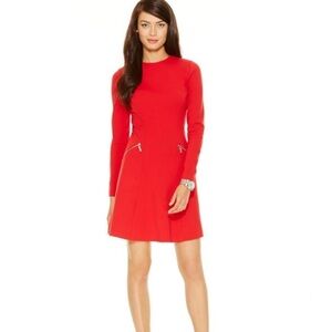 NWT Michael Kors Red Blaze Dress, Long Sleeve, A-Line, Zippers Size 0